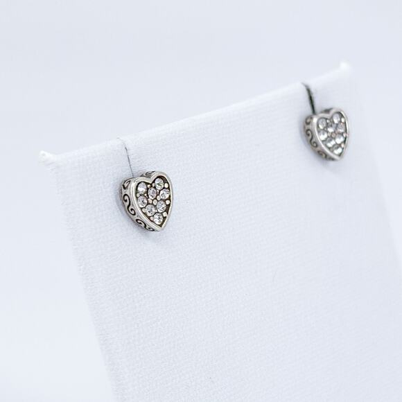 Vintage Sterling Silver Heart Earrings 1cm | Cubic Zirconia Studs | Romance - Picture 3 of 8